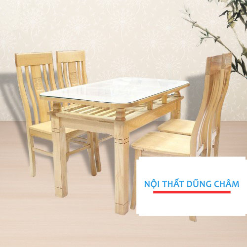 BÀN ĂN GỖ SỒI 2 TẦNG 4 GHẾ MÀU TỰ NHIÊN
