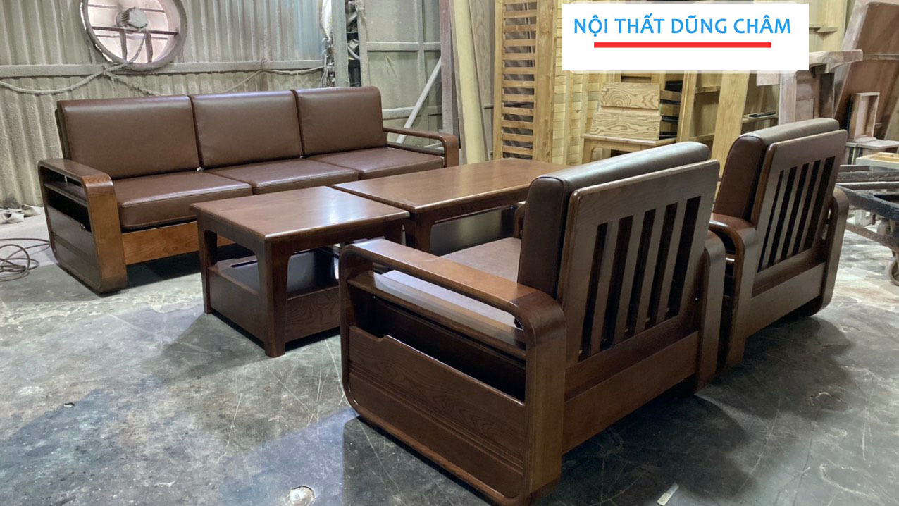 Sofa phòng khách gỗ sồi cao cấp tự nhiên giá rẻ mới 2025